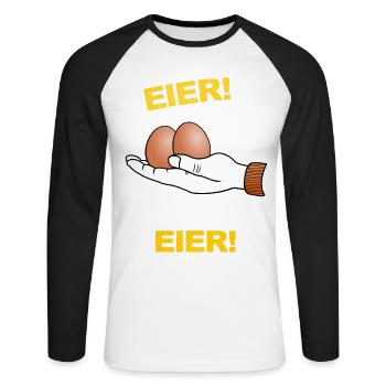 Eier, Klöten, Chochones, Hühnerei, Hoden, Sack - Unisex Baseballshirt langarm - Weiß/Schwarz - Vorne - Nik (191cm)