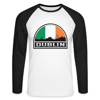 Dublin Irland Skyline Silhouette Irish Flag Trave - Unisex Baseballshirt langarm - Weiß/Schwarz - Vorne - Nik (191cm)