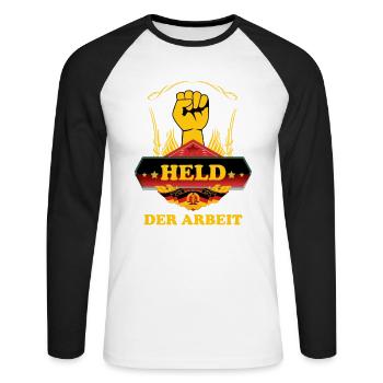 Held Der Arbeit - DDR Symbol Hammer und Zirkel - Unisex Baseballshirt langarm - Weiß/Schwarz - Vorne - Nik (191cm)