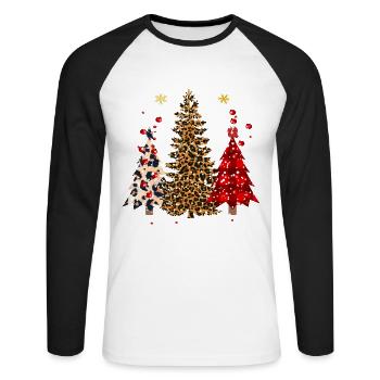 Merry Christmas Buffalo Plaid Trees/ Cheetah Xmas - Unisex Long Sleeve Baseball T-Shirt - white/black - Front - Nik (191cm)
