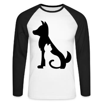 Simple Dog Cat / Gift - Birthday / Cat and Dog - Unisex Long Sleeve Baseball T-Shirt - white/black - Front - Nik (191cm)