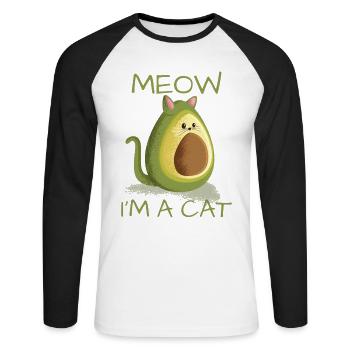 Chat motif de chat Meow en a cat avocat Vegan - T-shirt baseball manches longues Homme - blanc/noir - Devant - Nik (191cm)