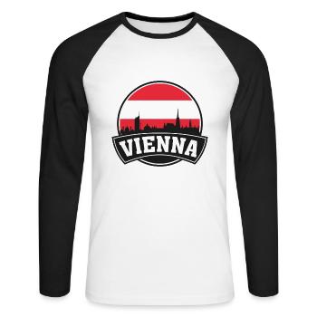 Souvenir du drapeau de l’Autriche de la silhouette de la ville de Vienne - T-shirt baseball manches longues Homme - blanc/noir - Devant - Nik (191cm)