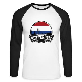 Rotterdam Pays-Bas Skyline Voyage Souvenir Dutc - T-shirt baseball manches longues Homme - blanc/noir - Devant - Nik (191cm)