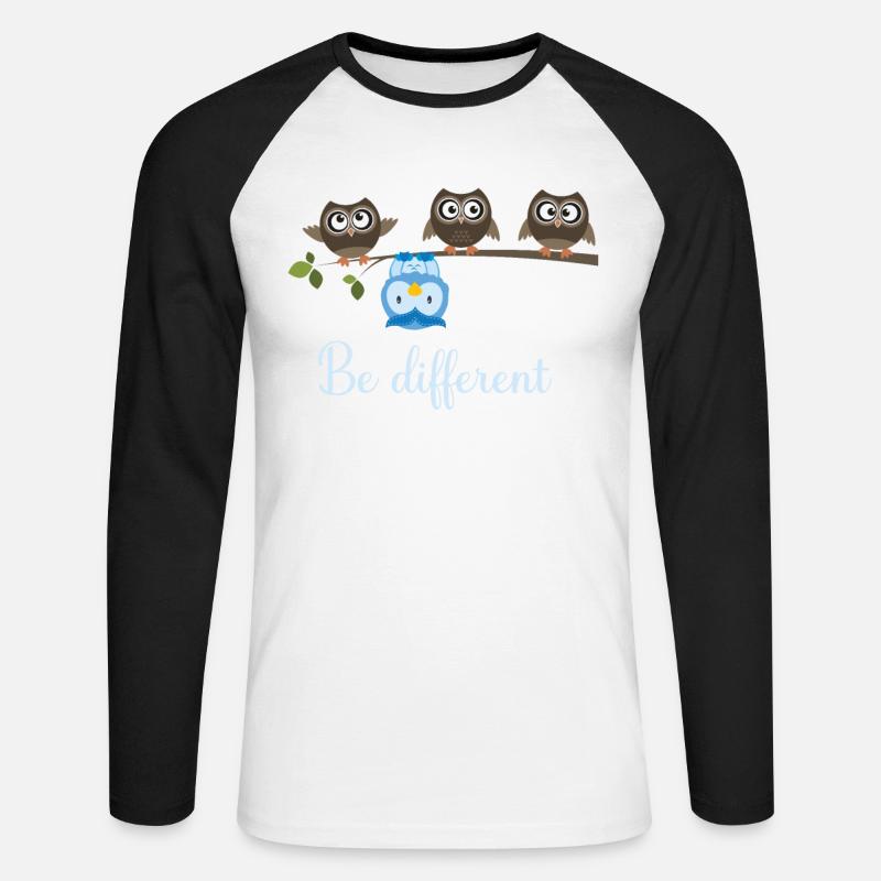 Be Different Eule - Unisex Baseballshirt langarm - Weiß/Schwarz