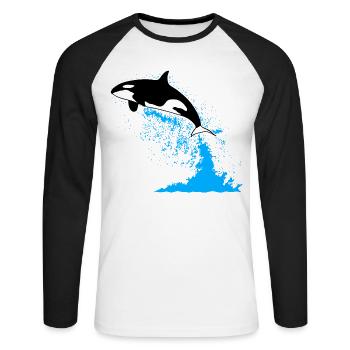 Orca, Killerwal, Schwertwal, killer whale, sea - Unisex Baseballshirt langarm - Weiß/Schwarz - Vorne - Nik (191cm)
