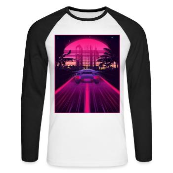 Synthwave Aesthetic Retro Vaporwave 80s 90s Auto - Unisex Long Sleeve Baseball T-Shirt - white/black - Front - Nik (191cm)