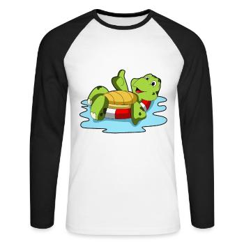 Schildkröte Schwimmen Schwimmring Sommer - Unisex Baseballshirt langarm - Weiß/Schwarz - Vorne - Nik (191cm)