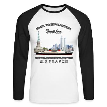 FRANCE PAQUEBOT NEW YORK - T-shirt baseball manches longues Homme - blanc/noir - Devant - Nik (191cm)