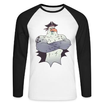 mouette pirate port maritime capitaine navire de mer - T-shirt baseball manches longues Homme - blanc/noir - Devant - Nik (191cm)