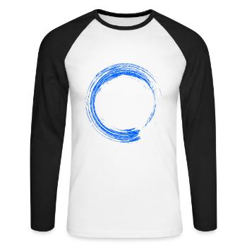 Rond design brosse bleu - T-shirt baseball manches longues Homme - blanc/noir - Devant - Nik (191cm)