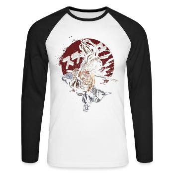 Samurai Katana Warrior – Rising Sun Anime - Unisex Baseballshirt langarm - Weiß/Schwarz - Vorne - Nik (191cm)