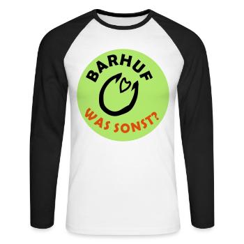 Cheval de sabots affirmés pieds nus - T-shirt baseball manches longues Homme - blanc/noir - Devant - Nik (191cm)