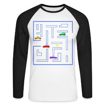 Course route, gamer, Gaming, racing bike, voitures - T-shirt baseball manches longues Homme - blanc/noir - Devant - Nik (191cm)