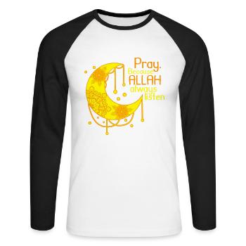 Islam Shirt Halbmond Spruch Allah - Unisex Baseballshirt langarm - Weiß/Schwarz - Vorne - Nik (191cm)