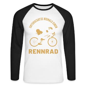 Alter Mann auf Rennrad - Unisex Baseballshirt langarm - Weiß/Schwarz - Vorne - Nik (191cm)