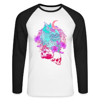 Pastel Goth Tête de mort Hibou Aesthetic Clothes lune - T-shirt baseball manches longues Homme - blanc/noir - Devant - Nik (191cm)