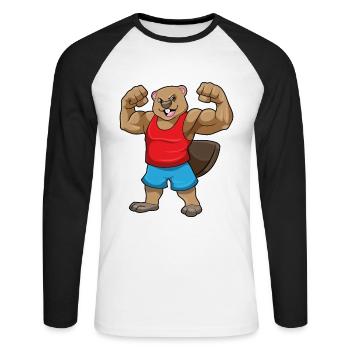 Beaver Bodybuilder Bodybuilding Sport - Unisex Long Sleeve Baseball T-Shirt - white/black - Front - Nik (191cm)