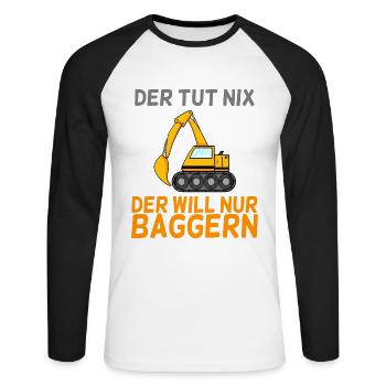 Bagger Baggern - Unisex Baseballshirt langarm - Weiß/Schwarz - Vorne - Nik (191cm)