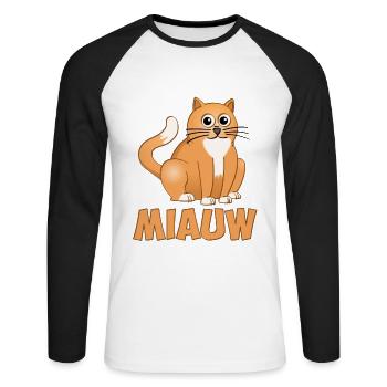 Le chat assis au-dessus du mot miaulement - T-shirt baseball manches longues Homme - blanc/noir - Devant - Nik (191cm)