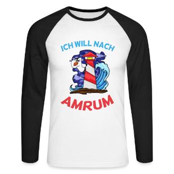 Amrum Nordsee - Unisex Baseballshirt langarm - Weiß/Schwarz - Vorne - Nik (191cm)