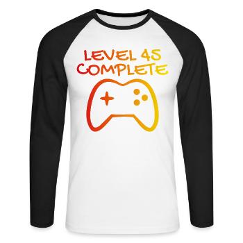 45. Geburtstag Level 45 Complete - Unisex Baseballshirt langarm - Weiß/Schwarz - Vorne - Nik (191cm)