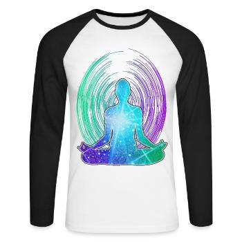 Méditation spirituelle éveil zen - T-shirt baseball manches longues Homme - blanc/noir - Devant - Nik (191cm)