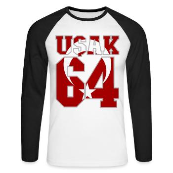 Usak 64 Türkei Flagge - Unisex Baseballshirt langarm - Weiß/Schwarz - Vorne - Nik (191cm)