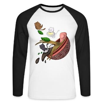 Whimsical Cat Noodle - Unisex Long Sleeve Baseball T-Shirt - white/black - Front - Nik (191cm)