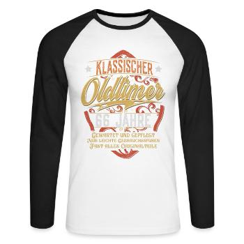 66. Geburtstag Oldtimer - Unisex Baseballshirt langarm - Weiß/Schwarz - Vorne - Nik (191cm)