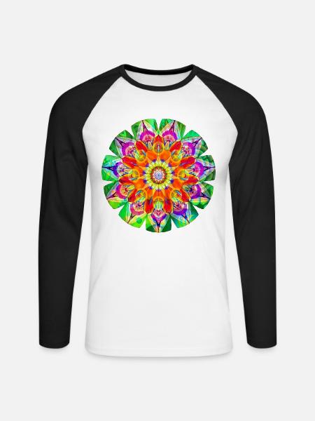 Farbenfrohes hippes Mandala - Unisex Baseballshirt langarm - Weiß/Schwarz