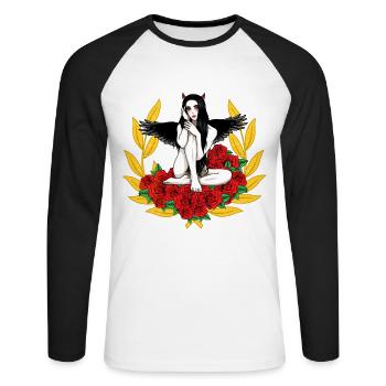 Devilish Devil Woman Satan's Roast Devil - Unisex Long Sleeve Baseball T-Shirt - white/black - Front - Nik (191cm)