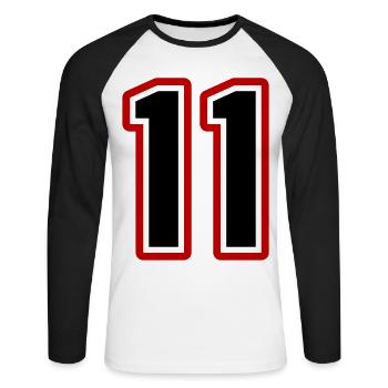 11 symbole de nombre - T-shirt baseball manches longues Homme - blanc/noir - Devant - Nik (191cm)