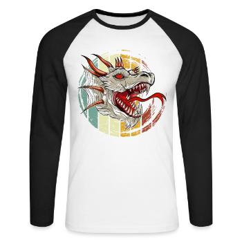 Dragon, Dragon, Dragon asiatique - T-shirt baseball manches longues Homme - blanc/noir - Devant - Nik (191cm)