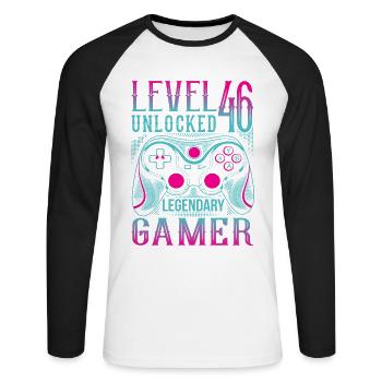 46th Birthday Level 46 Gamer Gaming Gaming - Unisex Long Sleeve Baseball T-Shirt - white/black - Front - Nik (191cm)