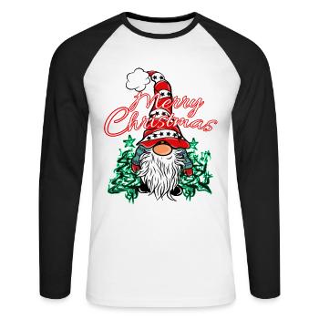 Weihnachts Wichtel Xmas Gnom - Unisex Baseballshirt langarm - Weiß/Schwarz - Vorne - Nik (191cm)
