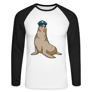Police des Seals, Police de la Casquette, - T-shirt baseball manches longues Homme - blanc/noir - Devant - Nik (191cm)