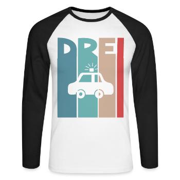 3 Jahre Polizeiauto Polizei - Unisex Baseballshirt langarm - Weiß/Schwarz - Vorne - Nik (191cm)