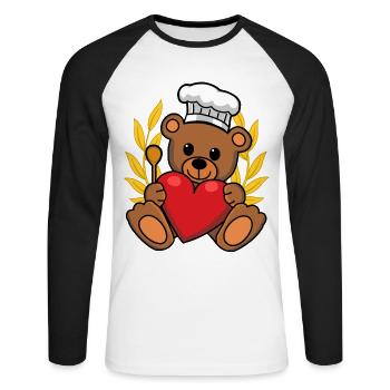 Teddybär Lorbeerkranz Koch Küche Gourmet Köchin - Unisex Baseballshirt langarm - Weiß/Schwarz - Vorne - Nik (191cm)
