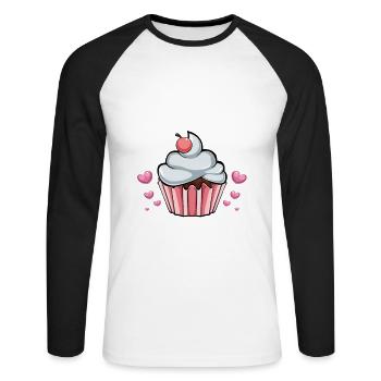 Be a pretty cupcake in the Muffin Sea - Unisex Long Sleeve Baseball T-Shirt - white/black - Front - Nik (191cm)