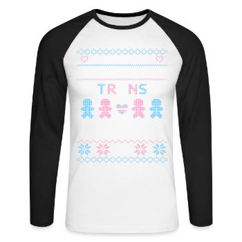 Ugly Xmas Sweater Droits Trans - T-shirt baseball manches longues Homme - blanc/noir - Devant - Nik (191cm)