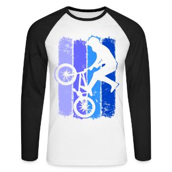 Bmx Retro | Bmx Bike Rider Blue | Bmx Bike - Unisex Long Sleeve Baseball T-Shirt - white/black - Front - Nik (191cm)