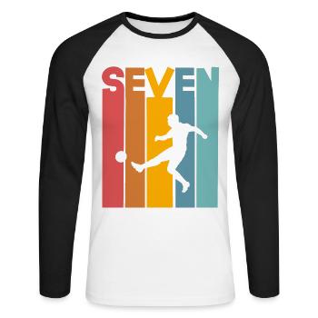 Fußball 7 Jahre Kinder Kindergeburtstag - Unisex Baseballshirt langarm - Weiß/Schwarz - Vorne - Nik (191cm)