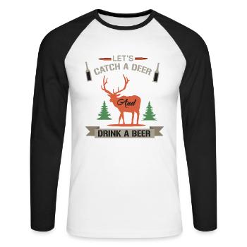 Citation de chasse amusante permet d’attraper un cerf - T-shirt baseball manches longues Homme - blanc/noir - Devant - Nik (191cm)