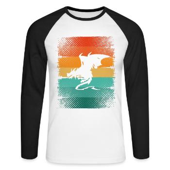 Drache - Unisex Baseballshirt langarm - Weiß/Schwarz - Vorne - Nik (191cm)