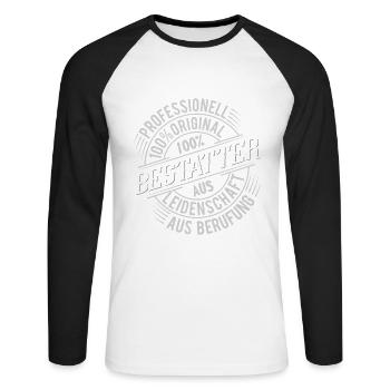 Bestatter - Unisex Baseballshirt langarm - Weiß/Schwarz - Vorne - Nik (191cm)