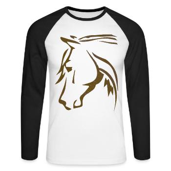 Cheval brun - Tête de cheval - Cavalier - Équitation - T-shirt baseball manches longues Homme - blanc/noir - Devant - Nik (191cm)