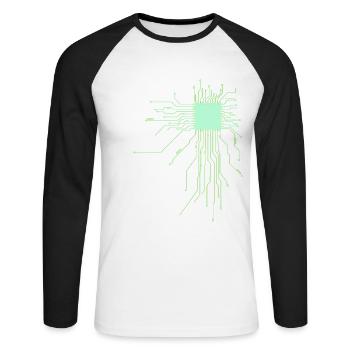 platine Core cpu Computer Nerd pc humor geek code - Unisex Baseballshirt langarm - Weiß/Schwarz - Vorne - Nik (191cm)