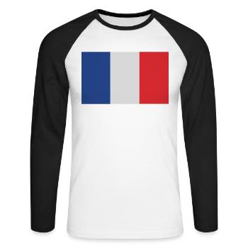 Französische Flagge - Unisex Baseballshirt langarm - Weiß/Schwarz - Vorne - Nik (191cm)