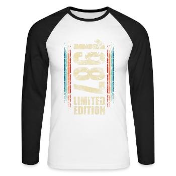 1987 Year of birth Year of construction Born 1987 Birthday - Unisex Long Sleeve Baseball T-Shirt - white/black - Front - Nik (191cm)